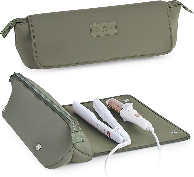 BAREFOOT CARIBOU Hair Tools Travel Bag and Heat Resistant Mat for Flat Irons, Straighteners, Curling Iron, and Haircare Accessories, 2-in-1 design, with Interior Pockets, Portable Organizer
