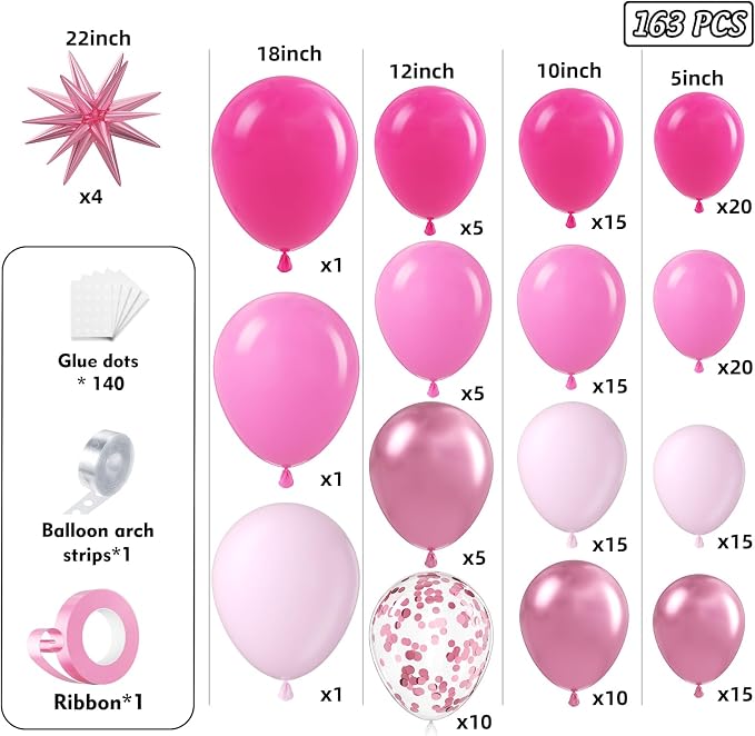 Pink Balloons Garland Arch Kit 163pcs - Image 2