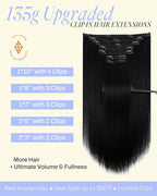 Full Shine Clip in Black Hair Extensions Black Human Hair Clip in Extensions for Concert for Volume 135 G 16 Inch 7 Pcs