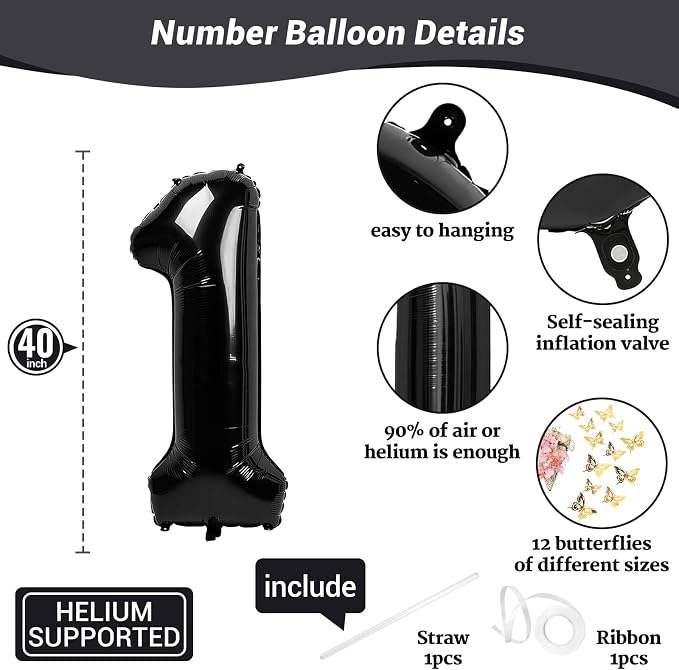 40 Inch Black Number 1 Balloon - Image 2