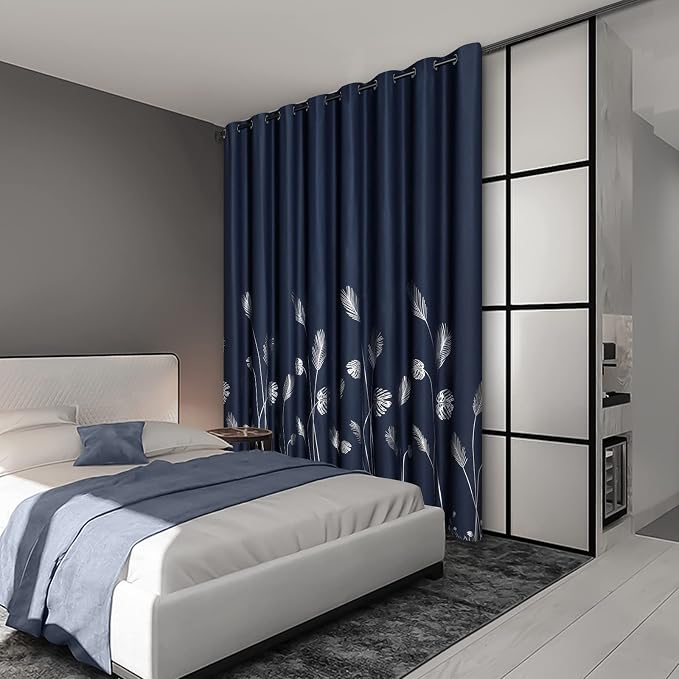 Silver Blackout Curtain for Bedroom 100W x 96L Inch Length Palm Tree Design - Image 2