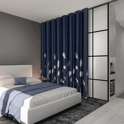 Silver Blackout Curtain for Bedroom 100W x 96L Inch Length Palm Tree Design - Image 2