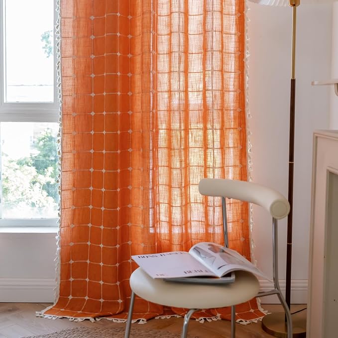 Sutuo Home Burnt Orange Plaids Boho Curtains - Image 7