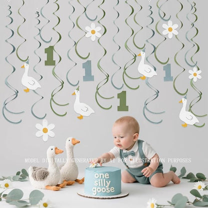 24Pcs Sage Green Dusty Blue One Silly Goose Hanging Swirl Decoration Blue Green - Image 5