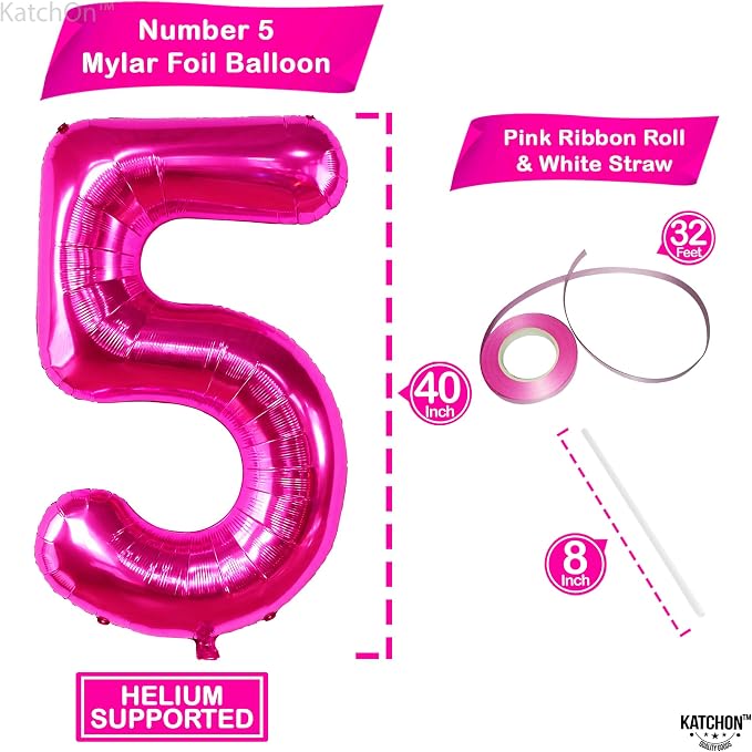 KatchOn Giant Hot Pink 5 Balloon Number - Image 3