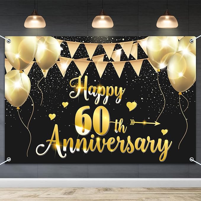 HAMIGAR 6x4ft Happy 60th Anniversary Banner Backdrop by HAMIGAR