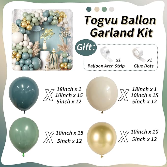 Dusty Sage Green Blue Gold Balloon Garland Kit - Image 2