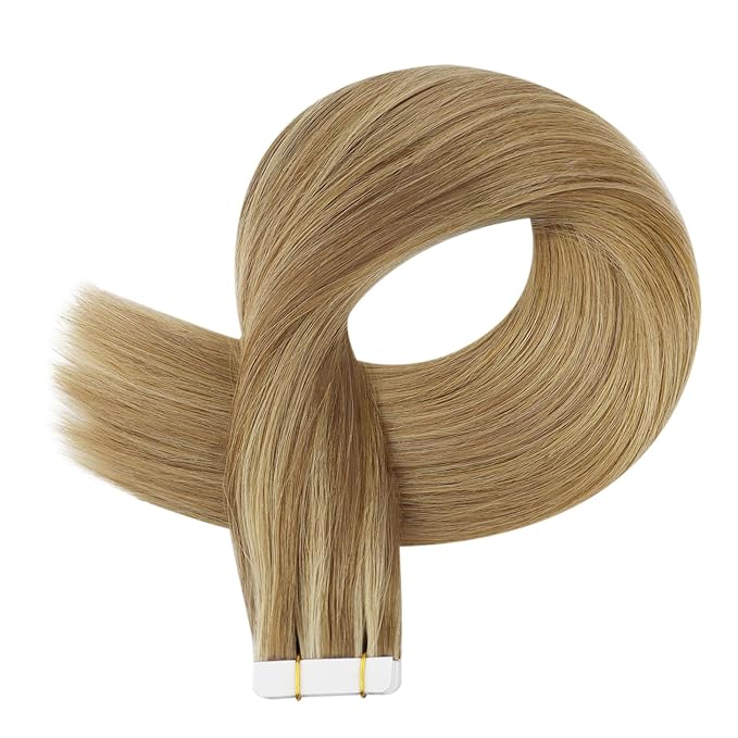 Full Shine Invisible Tape in Extensions Human Hair Color 10 Golden Brown and 16 Golden Blonde to 16 Blonde Balayage 20 Inch Seamless Hair Extensions Real Human Hair Tape in 50 Grams 20 PCS for Party