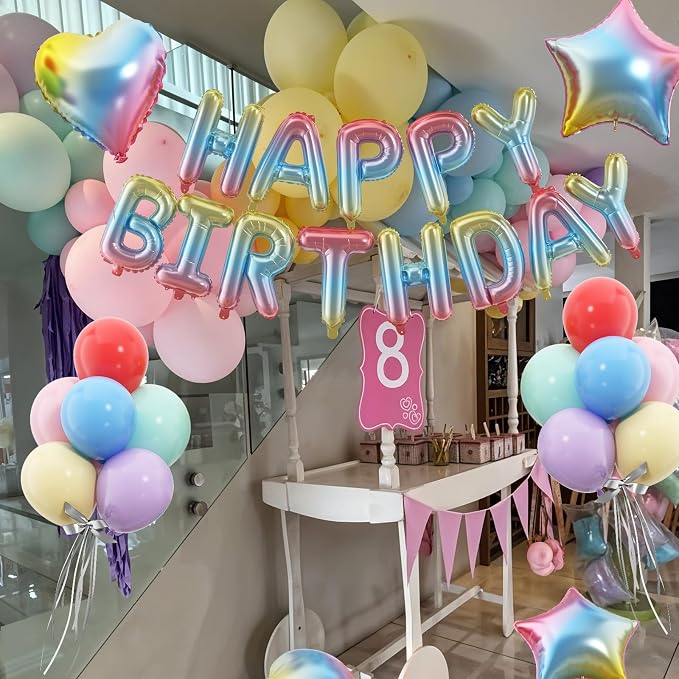 29PC Gradient Happy Birthday Balloon Banner, 16 Inch 3D Letter Banner Sign - Image 5