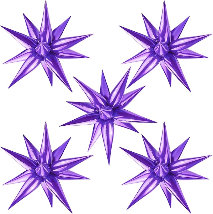 60 PCS Purple Star Balloons, 12 Point cone Explosion Star Foil Balloons by Moukiween