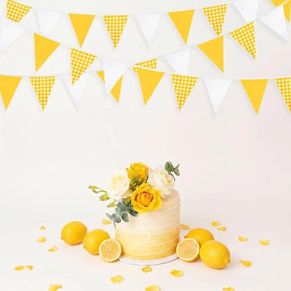 32Ft Yellow Party Decorations Yellow White Plaid Checkered Pennant Banner - Image 4