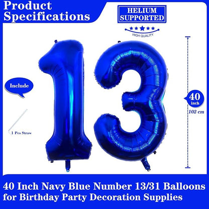 Navy Blue 13 Number Balloons, 40 Inch Giant Number 13 Balloons Foil Mylar - Image 2