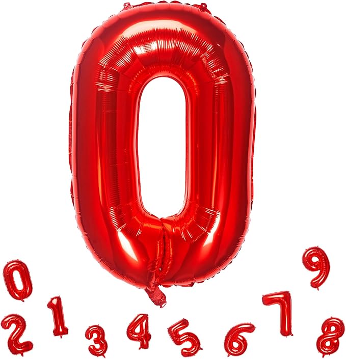 32 Inch Red Number 0 Balloons Foil Ballon Digital Birthday Party Decoration by MEIDUOCO