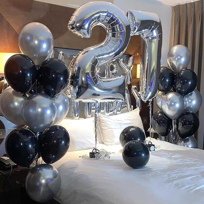 Black and Silver Balloons, Thick & Durable, - Image 3