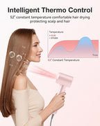 Hair Dryer, High-Speed Ionic Low Noise Blow Dryer with 160000 RPM Motor for Fast Drying, Thermo-Control Portable Hair Blow Dryer with Magnetic Nozzle for Home Travel Salon (P2306F Pink)