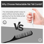 RHOS Carbon Retractable Rat Tail Parting Comb - Portable Fine Tooth Teasing Comb for Styling, Hair Cutting, Braiding with Stainless Steel Pin Tail - White