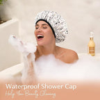 Yanibest Shower Cap Reusable Waterproof - Double Layer Shower Caps for Women, Washable Shower Bonnet with Soft Non-Slip Elastic Band, Bath Hair Hat for Most Hair Types
