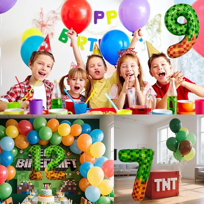 Pixel & TNT Theme 40in Giant Number Balloons - Image 3