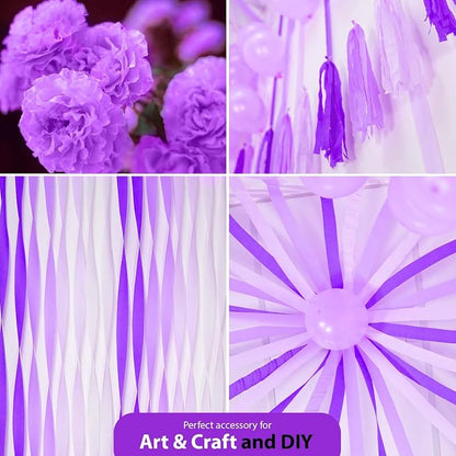 8 Purple Streamers with White, 656ft Pack of Crepe Paper Party Decorations | - Image 6