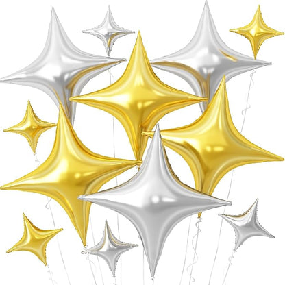 Gold Silver Star Balloons, 26Inch and 10Inch Gold Silver Quadrangle Helium by Adorely