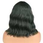 BERON 14 Inches Dark Green Wig for Women Short Curly Wig Green Wigs with Bangs Loose Wavy Wigs for Daily or Party