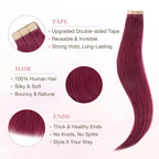 GOO GOO Tape in Hair Extensions Human Hair, Burgundy Red, 12inch 20g 10pcs, Colored Tape ins Human Hair Extensions, Silky&Soft Invisible Tape Ins, Hair Highlighted for Party