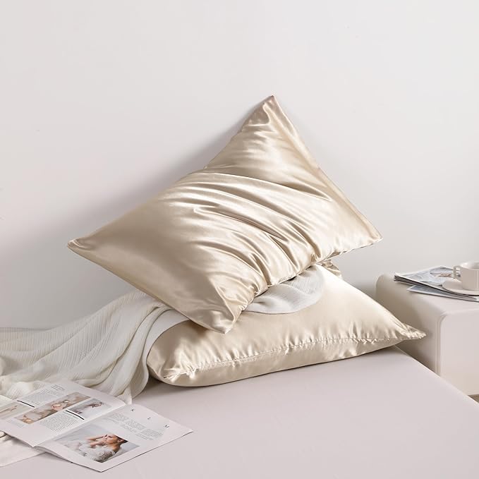 NTBAY 12 Pack Satin Standard Pillowcases for Hair and Skin, Luxurious and Silky Pillow Cases with Envelope Closure, 20 x 26 Inches, Taupe