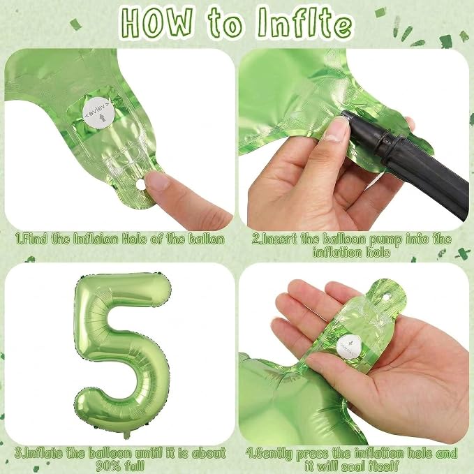 Light Green Number 5 Balloon 40 Inch, Glossy Metallic Digit Party Supplies | - Image 5