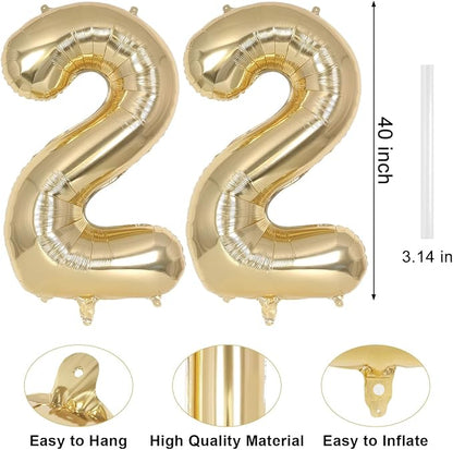 Champagne Gold Large Number 22 Balloon, 40 Inch Light Gold Foil Helium Number - Image 2