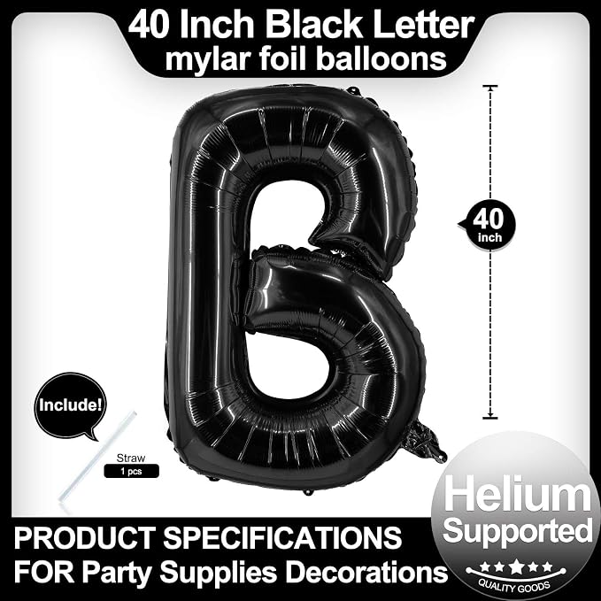 40 Inch Black Letter B Balloons, DIY Phrase Foil Alphabet Letter B Balloons DIY - Image 2