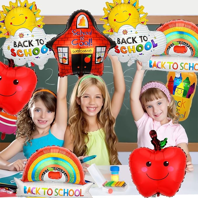 7 PCS Welcome Back To School Balloons, Colorful House Sun, Apples Balloons - Image 3