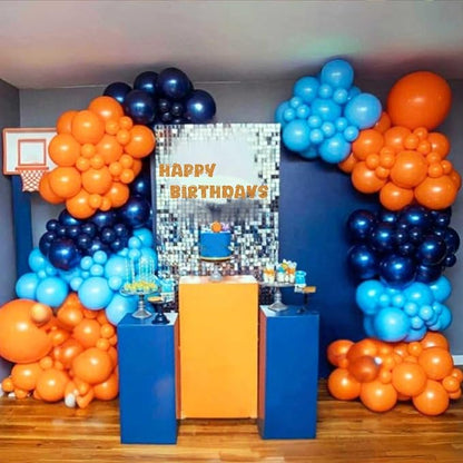 Orange Blue Balloons, 12 Inch Royal Blue and Matt Orange Metallic Gold Latex - Image 4