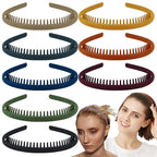 LAPOHI 8 PCS Non Slip Fashion Effortless Plastic Headbands with Teeth Comb Skinny Hair Bands for Women Men Teen Girls,Short Teeth Morandi