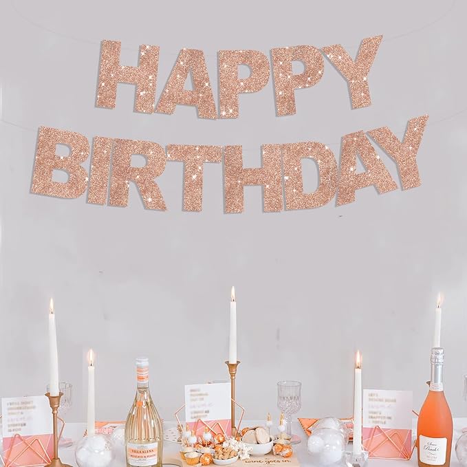 BEISHIDA Pre-Strung Rose Gold Happy Birthday Banner Party Sign Decoration | - Image 5