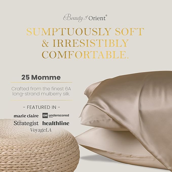 25 Momme Premium Mulberry Silk Pillowcase for Hair and Skin | Handcrafted Hypoallergenic & Anti-Acne Silk Pillow Cases with Zipper | Queen - 20" x 30", Silver Lining