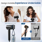 Hair Dryer with 110000 RPM High Speed 1400w Motor for 1-5min Fast Dry, 3 Heat/Cool Wind Level & 49db Low Noise,1.5 Billion Plasma & Travel Blow Dryer