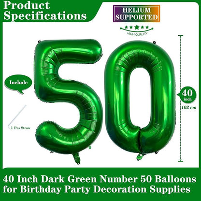 Dark Green 50 Number Balloons, 40 Inch Giant Number 50 Balloons Foil Mylar - Image 2