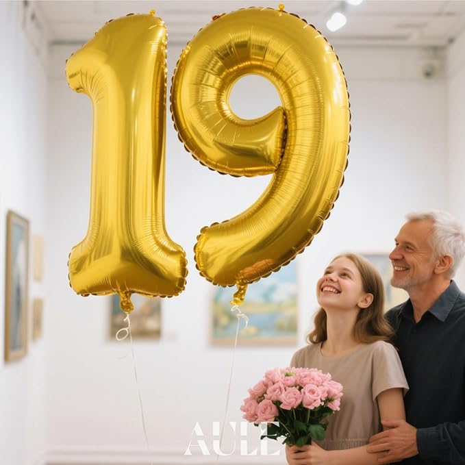 AULE 40 Inch Gold 19 Balloon Number Foil 0-9 Birthday Big Numbers | Birthday - Image 3