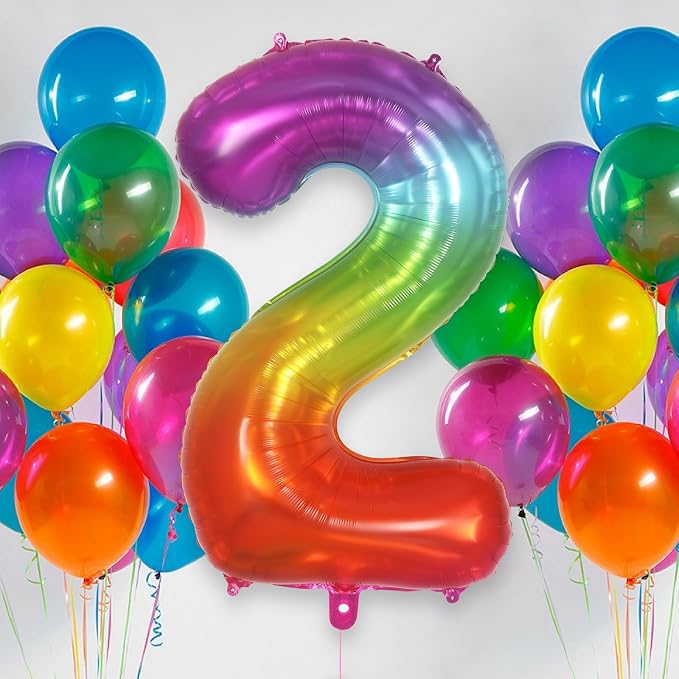 Rainbow Number 2 Balloon 40 Inch, Big Large Foil Number Balloons, Gradient - Image 2
