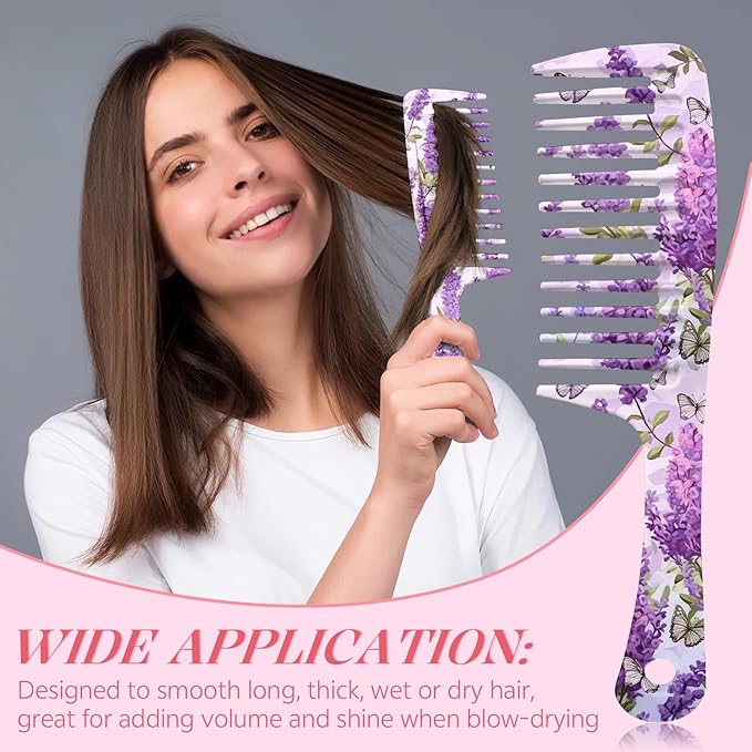 Wide Tooth Comb,Effortless Tangle Removal for Curly, Wet, Long Hair Wet,Cute Aesthetic Design for Women Men and Girls (Purple-03)