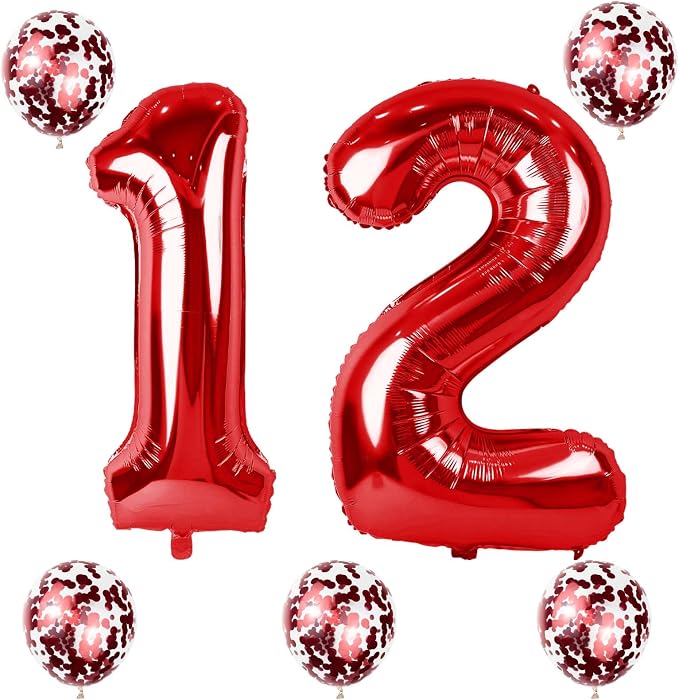 12th Birthday Balloons for Boys Girls, 40 Red Foil Number 12 Balloons - Image 8