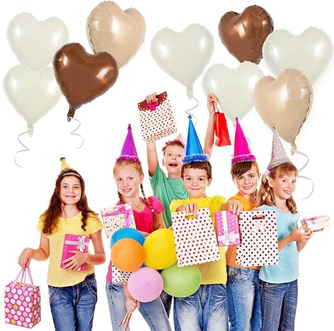 TONIFUL 30 Pcs Brown Cream Heart Foil Balloons | 18Inch Neutral Beige & Nude - Image 6