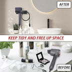 Hair Dryer Holder Wall Mounted 18/8 Stainless Steel Hair Dryer Blow Diffuser Rack Compatible with Dyson Hair Dryer, Space Organizer for Bathroom/Bedroom/Washroom/Barbershop, Self Adhesive(Black)