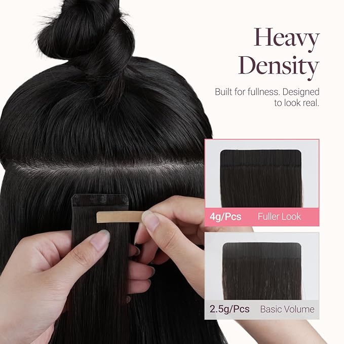 GOO GOO Tape in Hair Extensions Human Hair, 1B Natural Black, 4cm Wide Tape, 20inch 20pcs 80g, Real Human Hair, Seamless Tape in, Instant Length&Volume