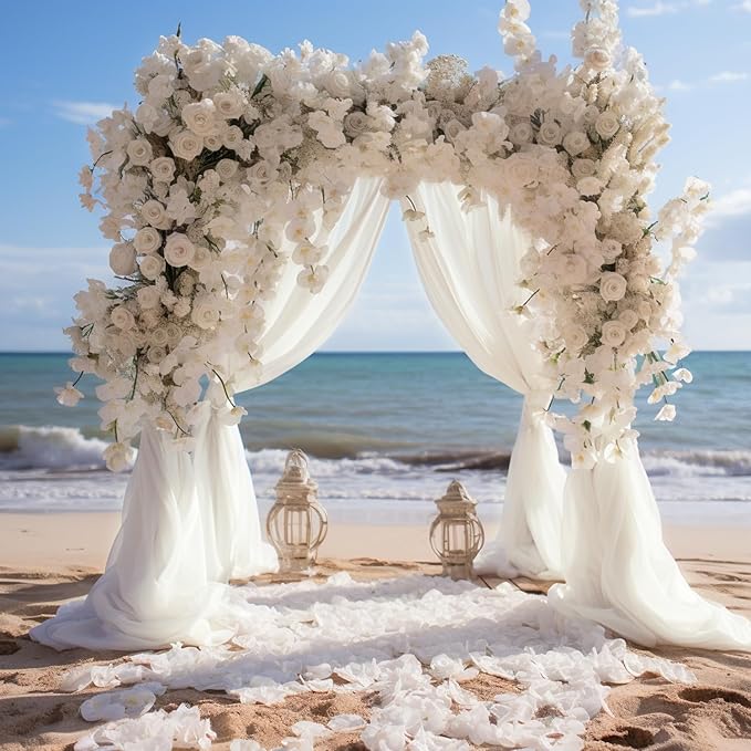 Ivory Wedding Arch Draping Fabric Backdrop Drapes Sheer 2 Panels | 28.7"x20FT - Image 3