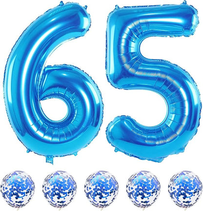 Blue Birthday Balloon Numbers 65, 40 Inch Big Foil Mylar Number 5 and 6 Balloons by Lingqiang
