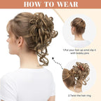 CJL HAIR 2PCS Messy Bun Hair Pieces Wavy Curly Synthetic Updo Chignon Fake Scrunchies Ponytail Extension for Women Ice Blonde