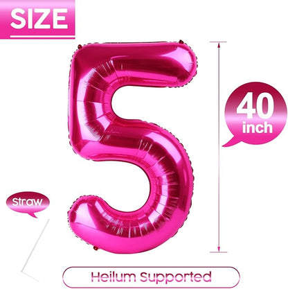 5 Balloon - Hot Pink Birthday Number Balloons, 40 Inch Party Decorations | Hot - Image 5