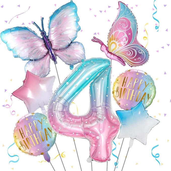 Butterfly Balloons 4th Birthday Decorations by Isndare