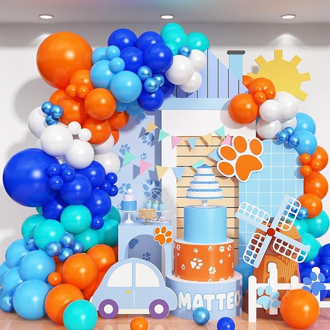 Blue and Orange Balloon Garland Arch Kit, Klein Navy Light Blue Teal Orange by Govpy